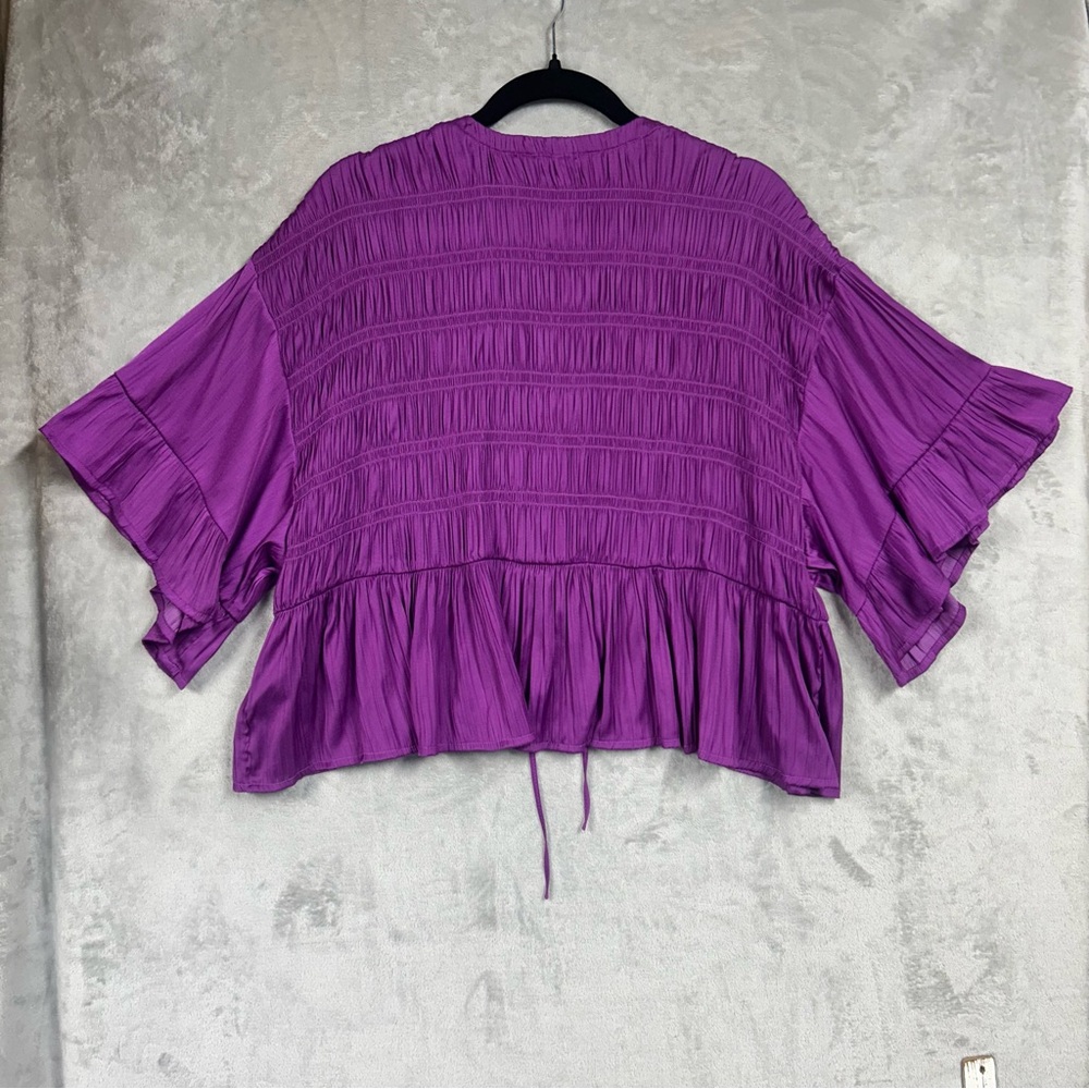 Anthropologie Silky Smocked Swing Top Raspberry Sz L Purple - Picture 6 of 9